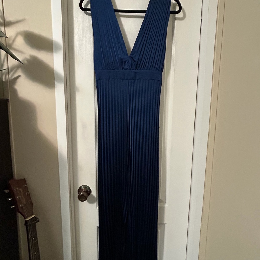 Abercrombie & Fitch Navy Blue Pleated V-Neck Maxi Dress